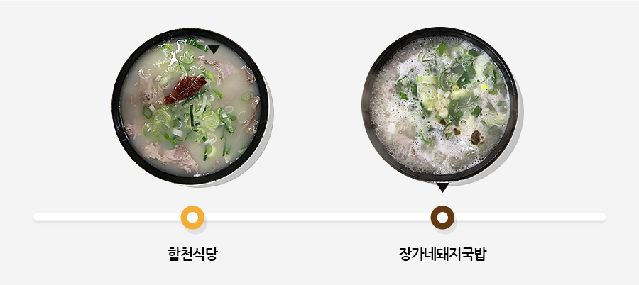 합천식당의 국밥 사진과 장가네돼지국밥 사진